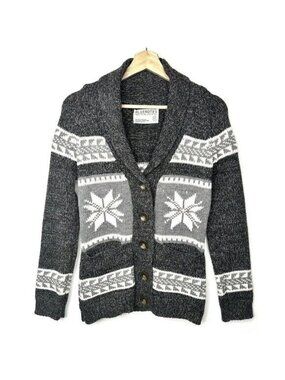 Blue Notes Shawl Collar Cardigan Womens S Gray Fair Isle Snowflake Cozy Knit